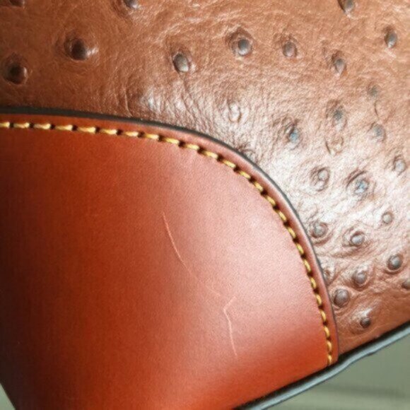 Dooney & Bourke Ostrich Domed Satchel Cognac Shoulder Leather Handbag Purse - Picture 12 of 14